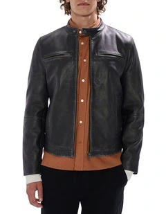 Oaks Leather Biker Jacket in Black