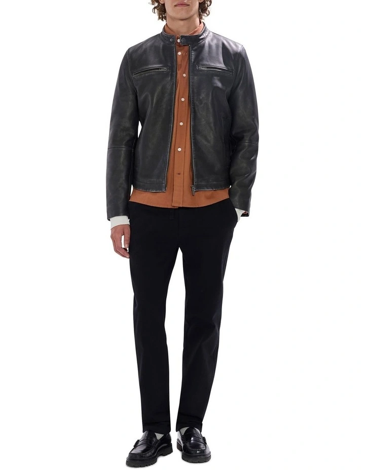 Oaks Leather Biker Jacket in Black image 2
