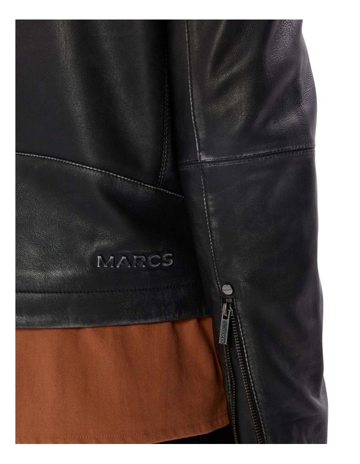 Oaks Leather Biker Jacket in Black image 4