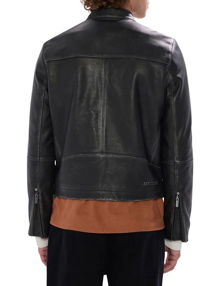 Oaks Leather Biker Jacket in Black image 5