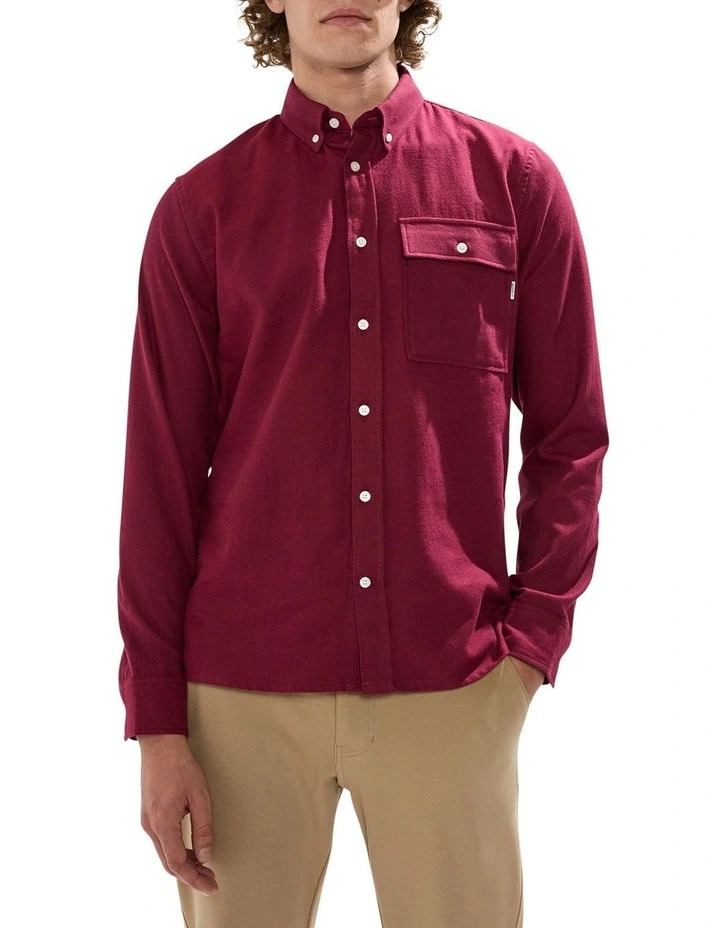 Kyle Brushed Cotton Shirt in Dark Plum image 1