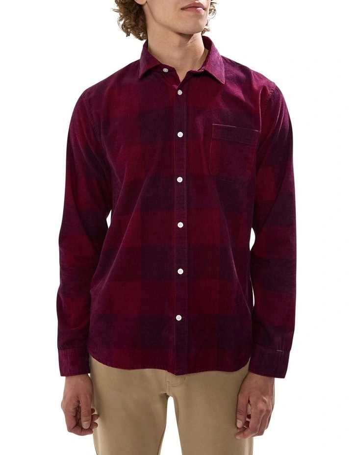Chad Cord Check Shirt in Dark Plum image 1