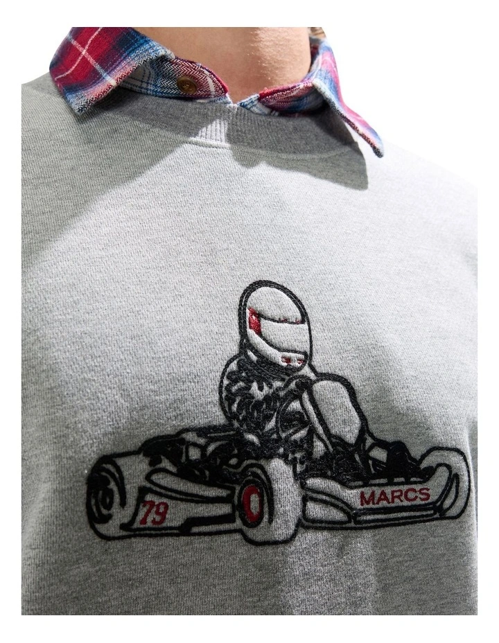 The Karting Line Sweat in Grey Marle image 3