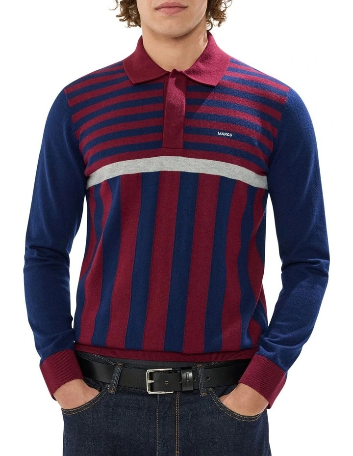 Joshua Stripe Knit Polo in Navy Multi image 1