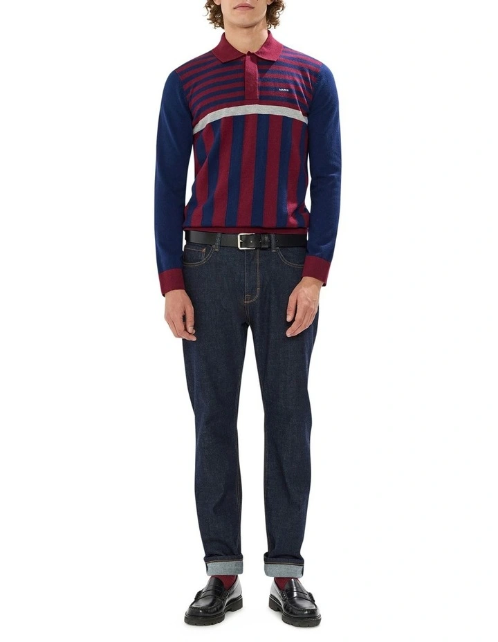 Joshua Stripe Knit Polo in Navy Multi image 2