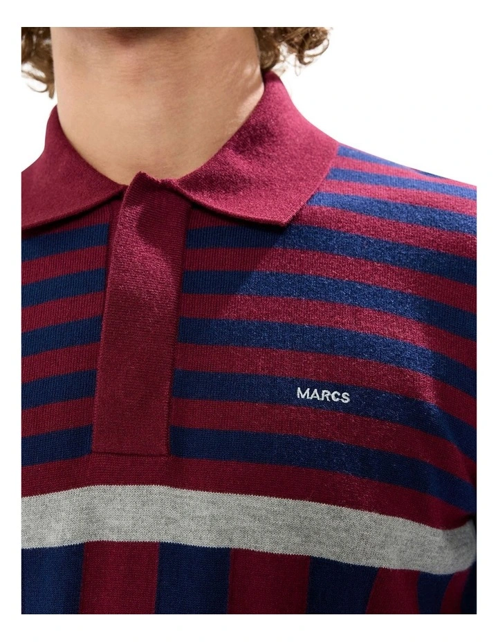 Joshua Stripe Knit Polo in Navy Multi image 3