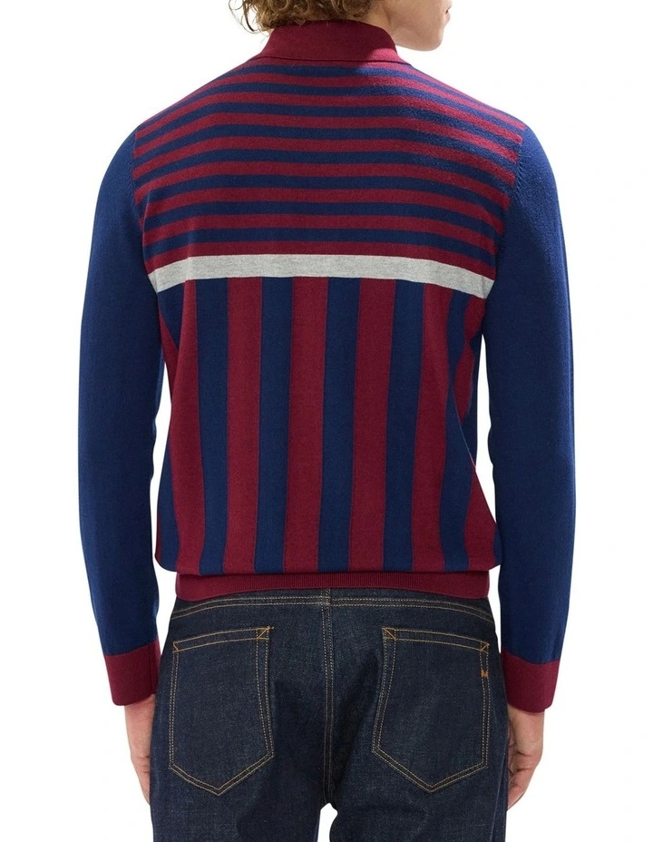 Joshua Stripe Knit Polo in Navy Multi image 4