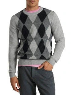 Matt Argyle Knit in Grey Multi