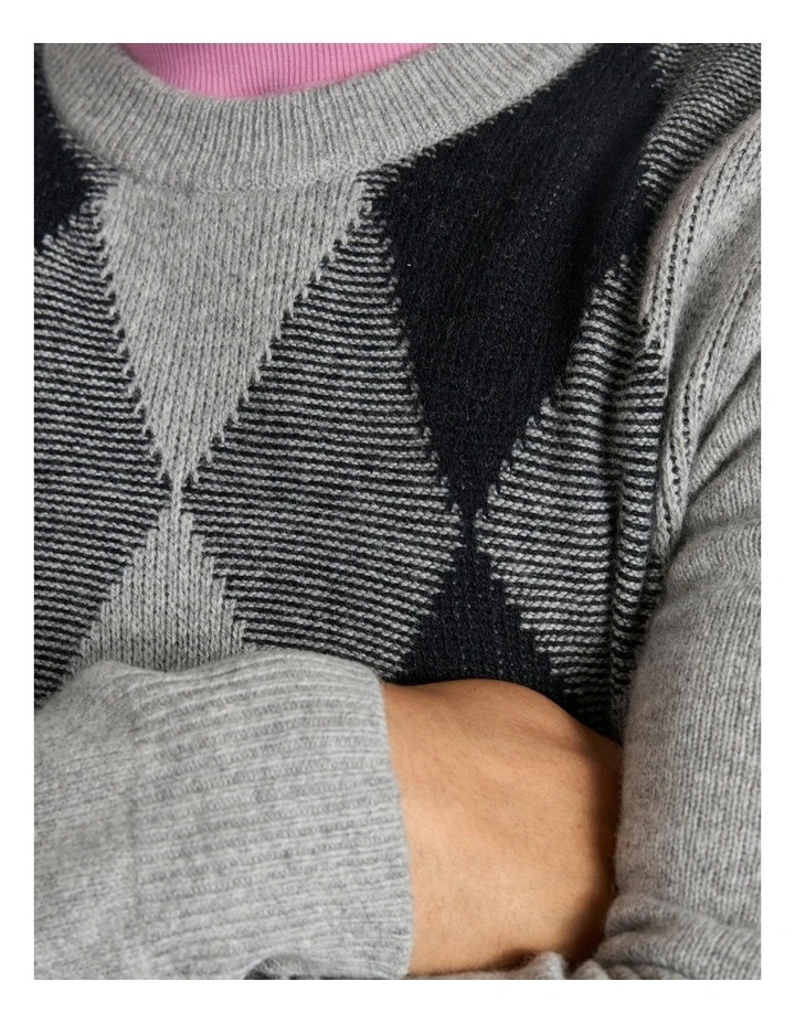 Matt Argyle Knit in Grey Multi image 3