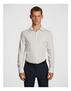 Simon Stripe Slim Dress Shirt in White
