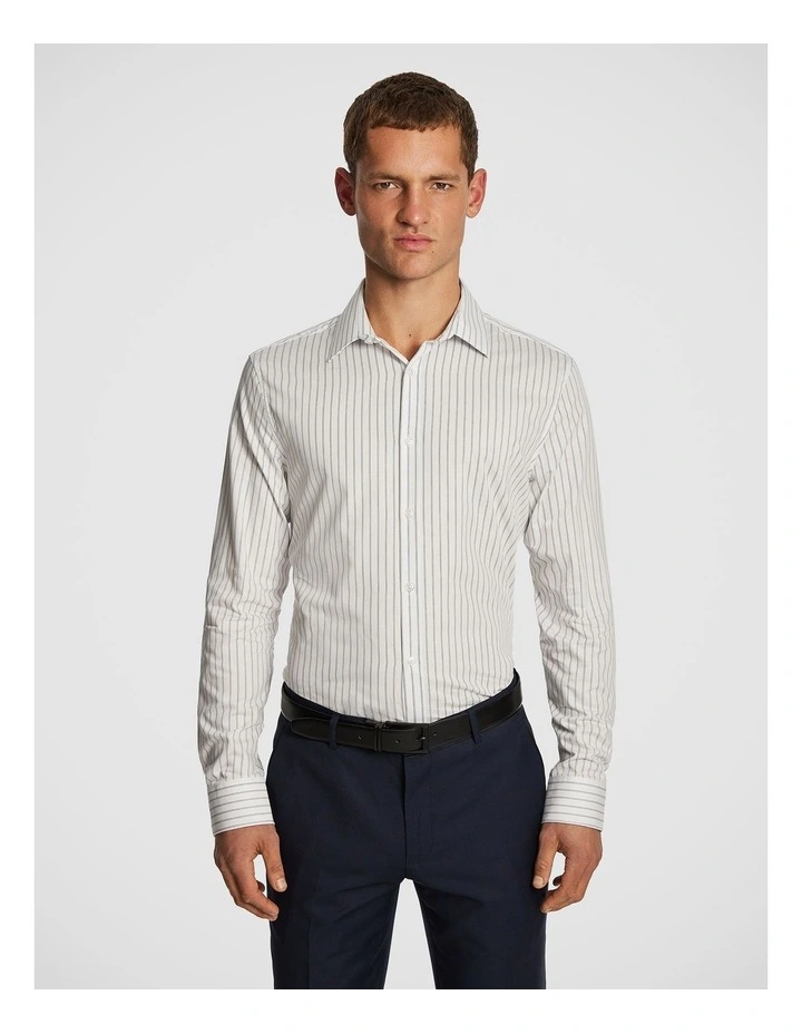 Simon Stripe Slim Dress Shirt in White image 1