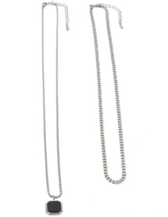 Onyx Pendant 2 Pack Necklace in Silver