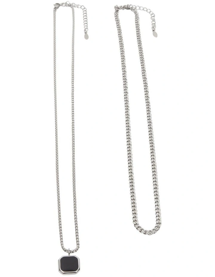 Onyx Pendant 2 Pack Necklace in Silver image 1