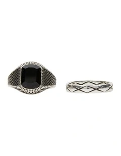 2 Pack Textured Rings in Silver