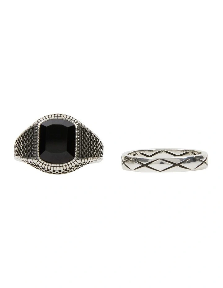 2 Pack Textured Rings in Silver image 1