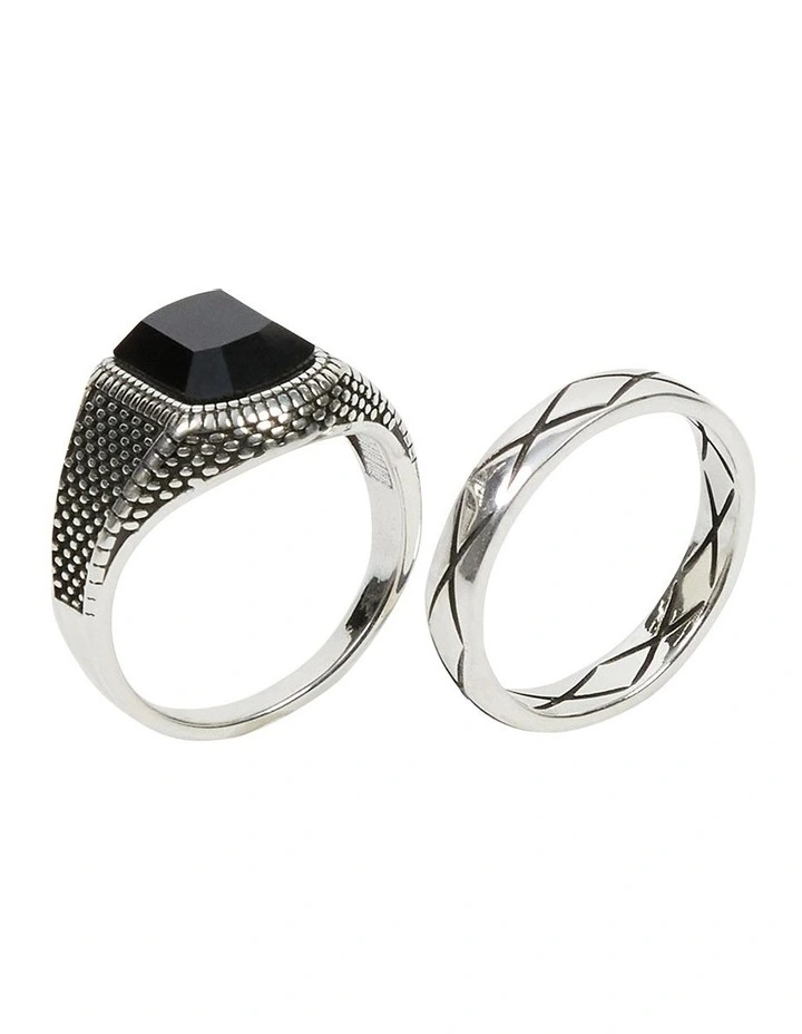 2 Pack Textured Rings in Silver image 2