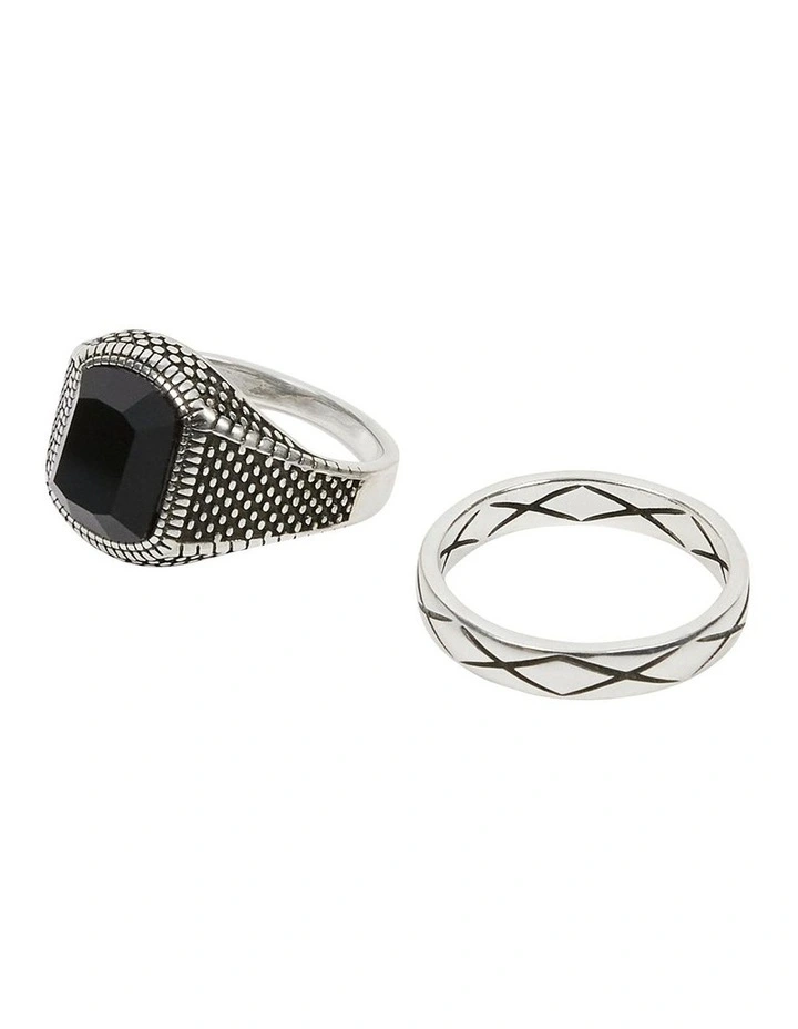 2 Pack Textured Rings in Silver image 3