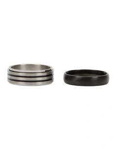 2 Pack Stripe Rings in Silver