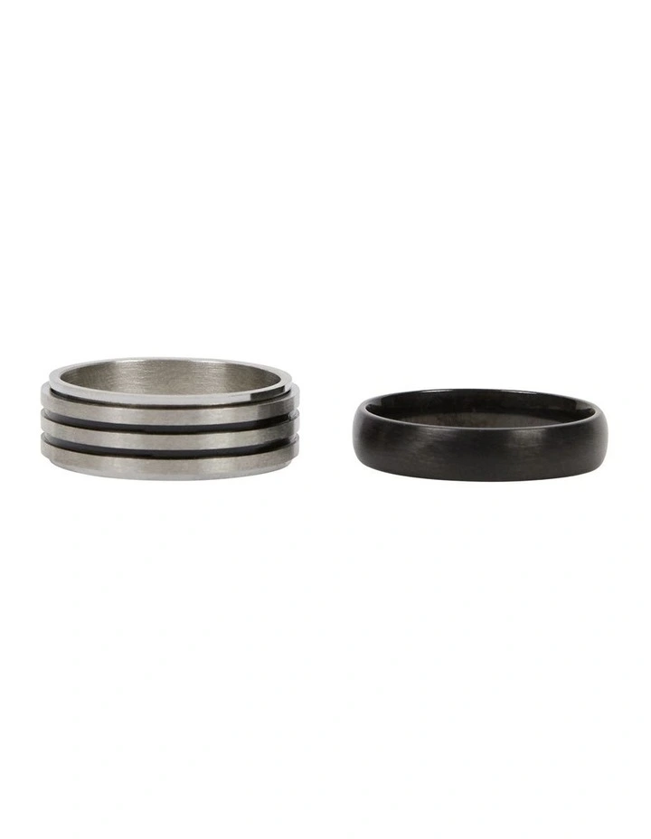 2 Pack Stripe Rings in Silver image 1
