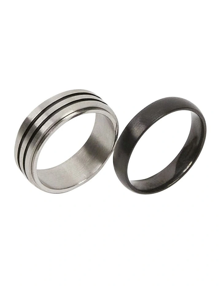2 Pack Stripe Rings in Silver image 2