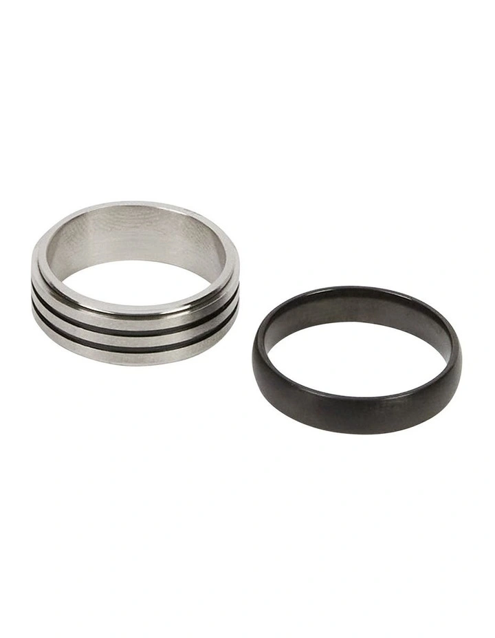 2 Pack Stripe Rings in Silver image 3