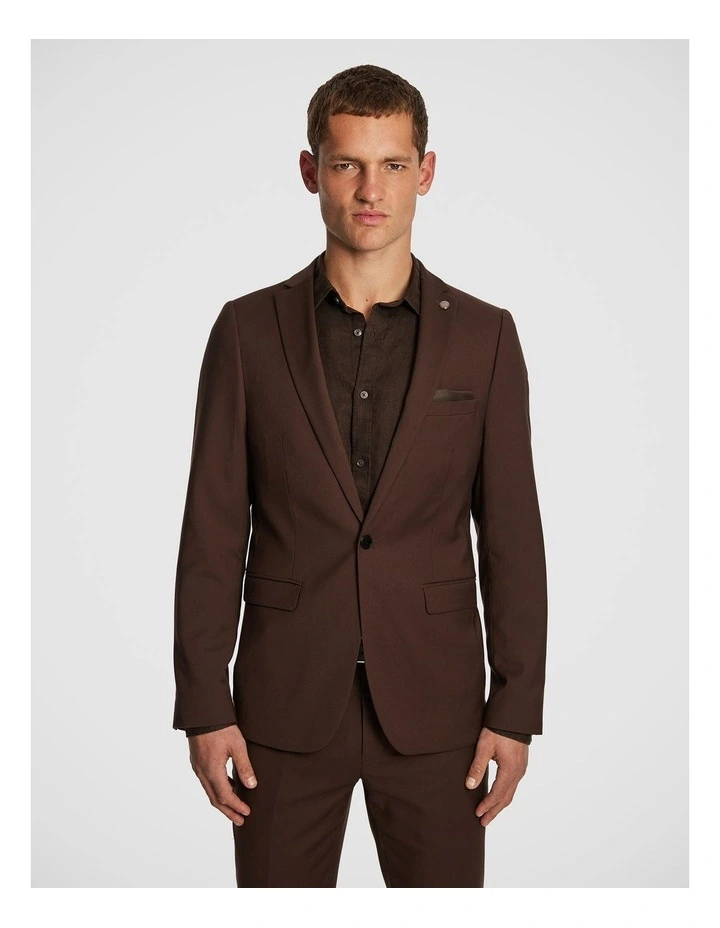 Dimitri Skinny Suit Jacket in Brown image 1