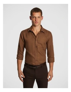 West Hampton Pure Linen Shirt in Mid Brown