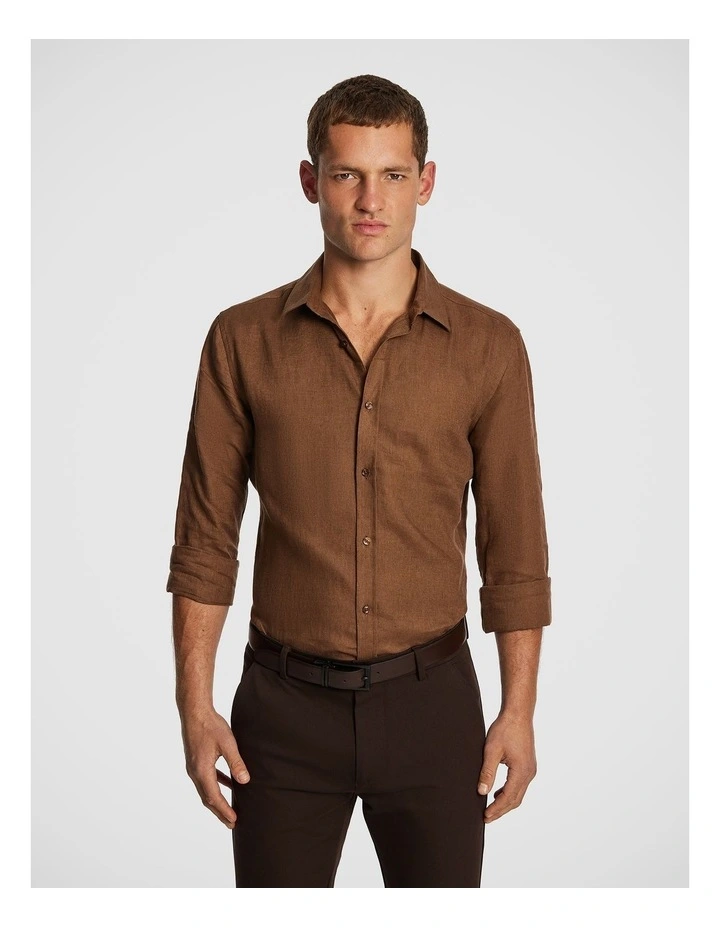West Hampton Pure Linen Shirt in Mid Brown image 1