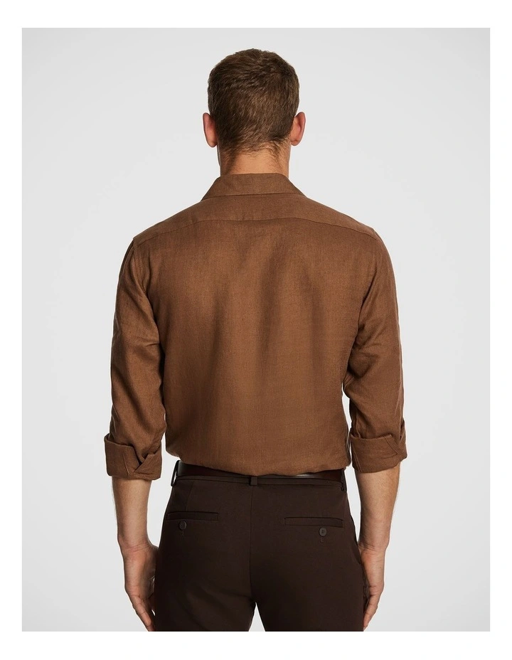 West Hampton Pure Linen Shirt in Mid Brown image 2