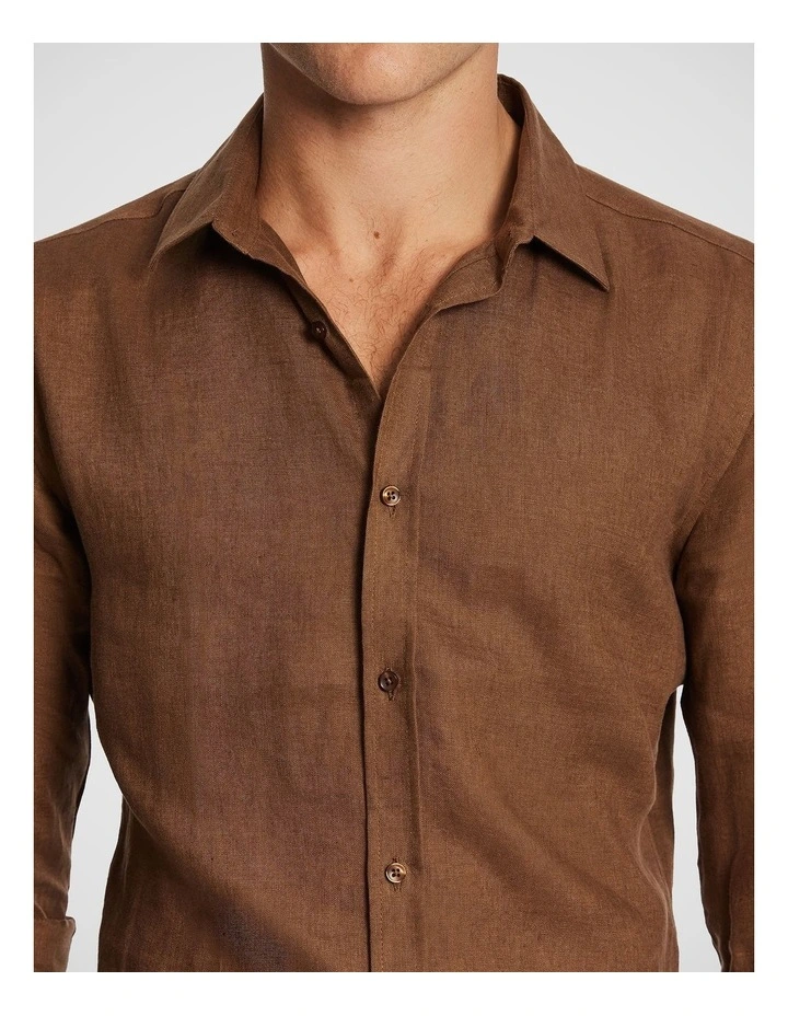 West Hampton Pure Linen Shirt in Mid Brown image 3