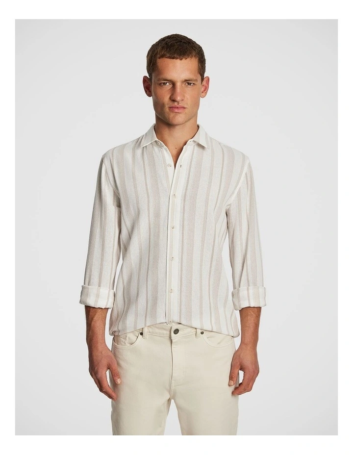 Island Stripe Textured Shirt in White image 1