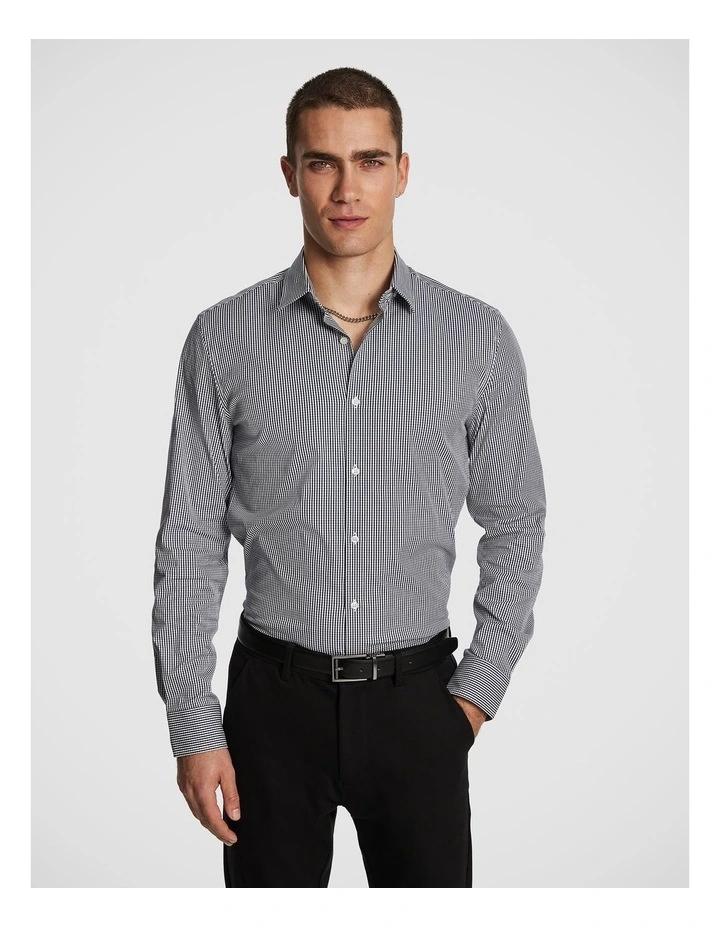 Wilson Slim Micro Check Shirt in Navy image 1