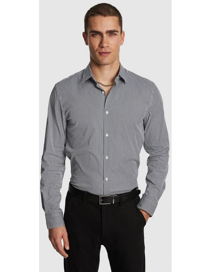 Wilson Slim Micro Check Shirt in Navy image 1