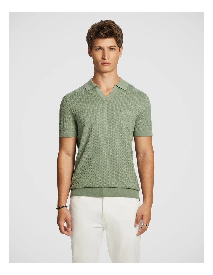 Vale Knit Polo Shirt in Sage image 1