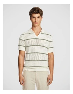 Barney Knit Polo Shirt in Off White