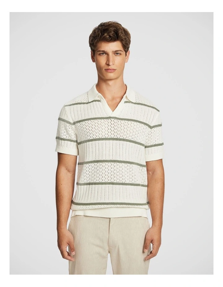 Barney Knit Polo Shirt in Off White image 1