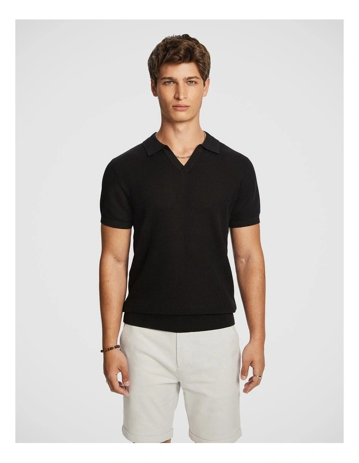 Rhodes Knit Polo Shirt in Black image 1