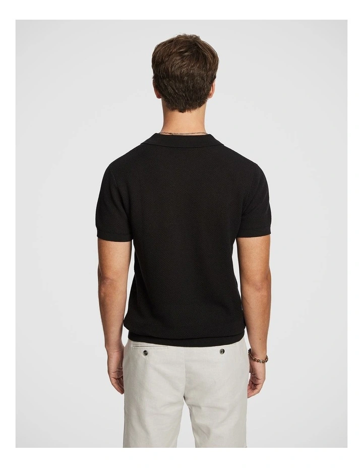 Rhodes Knit Polo Shirt in Black image 2