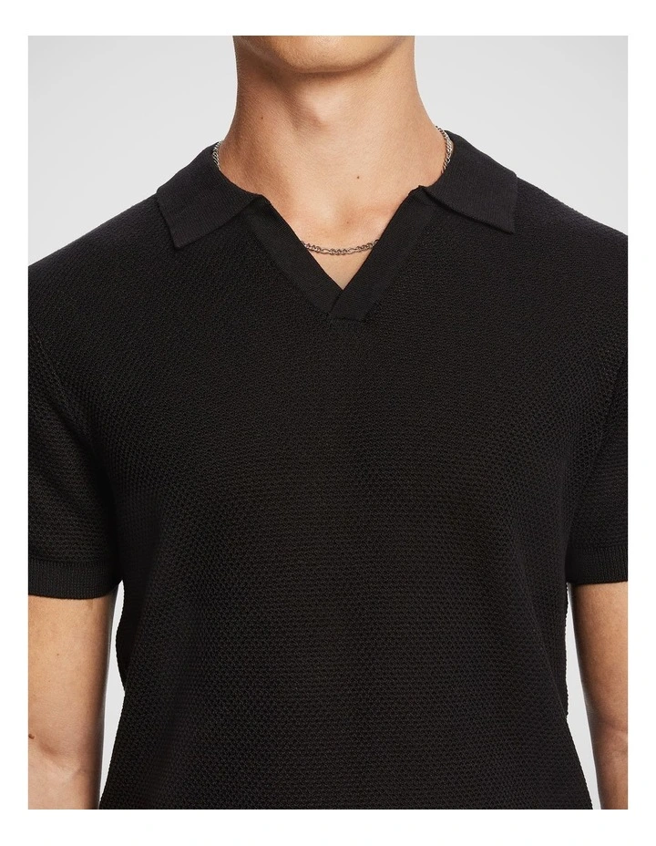 Rhodes Knit Polo Shirt in Black image 3