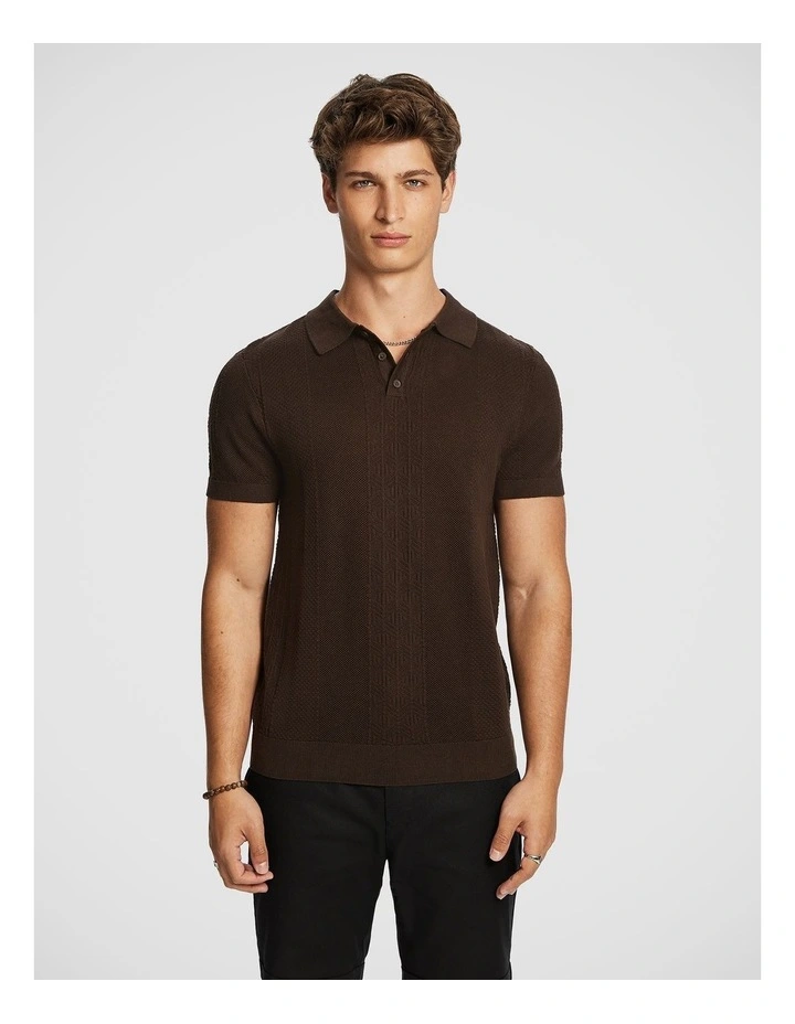 Roscoe Knit Polo Shirt in Chocolate image 1