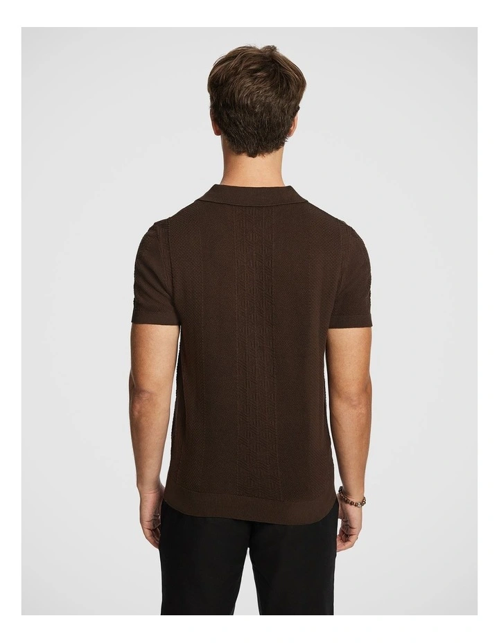 Roscoe Knit Polo Shirt in Chocolate image 2