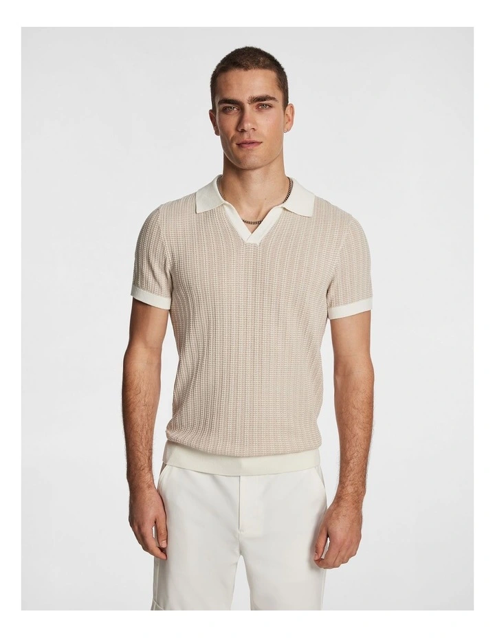 Bilgola Knit Polo Shirt in Natural image 1