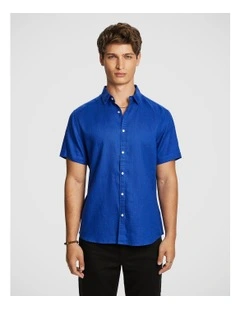 Lewis Pure Linen Shirt in Bright Blue