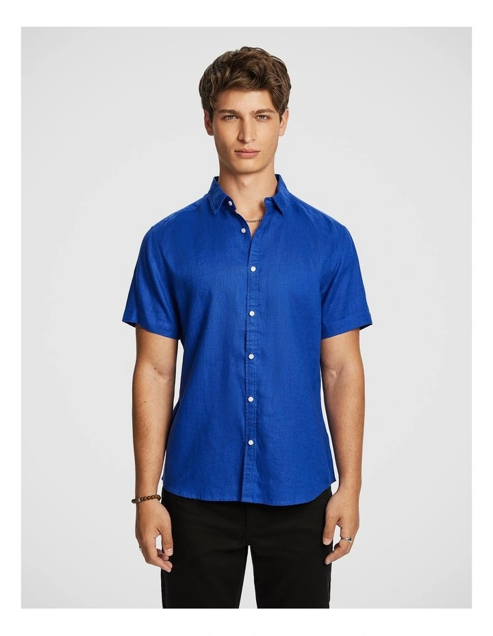 Lewis Pure Linen Shirt in Bright Blue image 1
