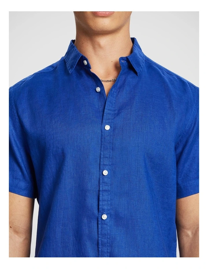 Lewis Pure Linen Shirt in Bright Blue image 3