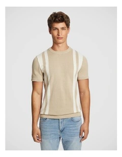 Teddy Stripe Knitted Tee in Natural