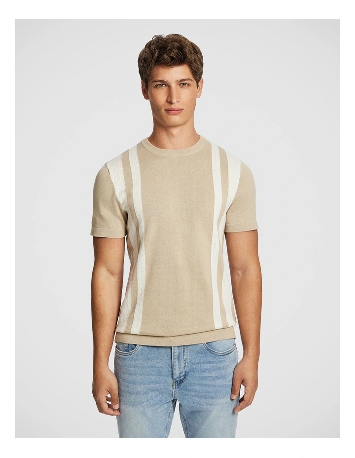 Teddy Stripe Knitted Tee in Natural image 1
