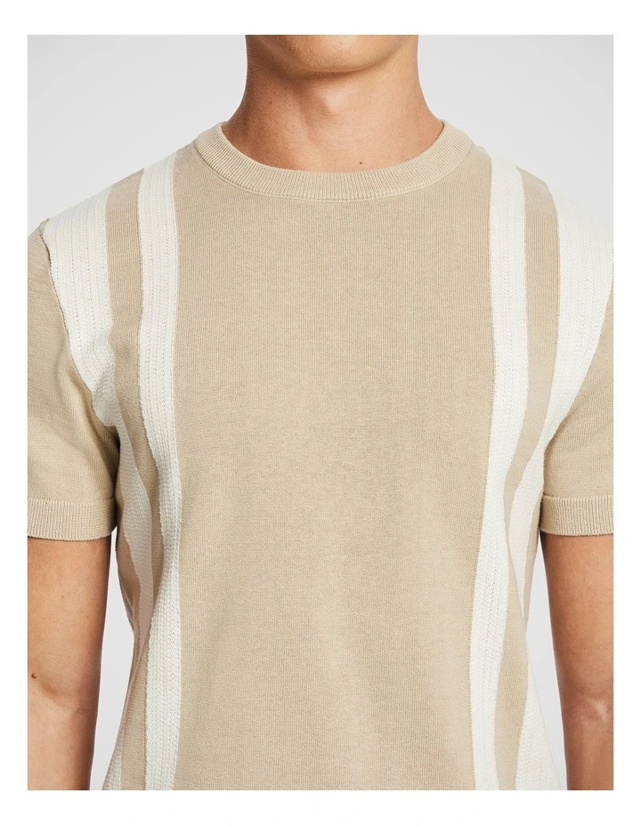 Teddy Stripe Knitted Tee in Natural image 3