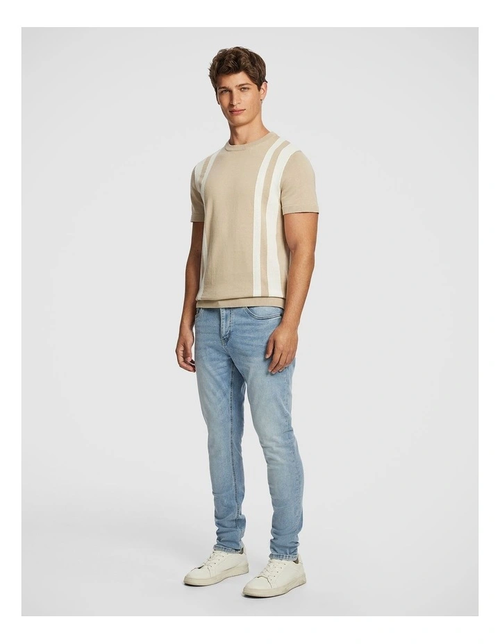 Teddy Stripe Knitted Tee in Natural image 4