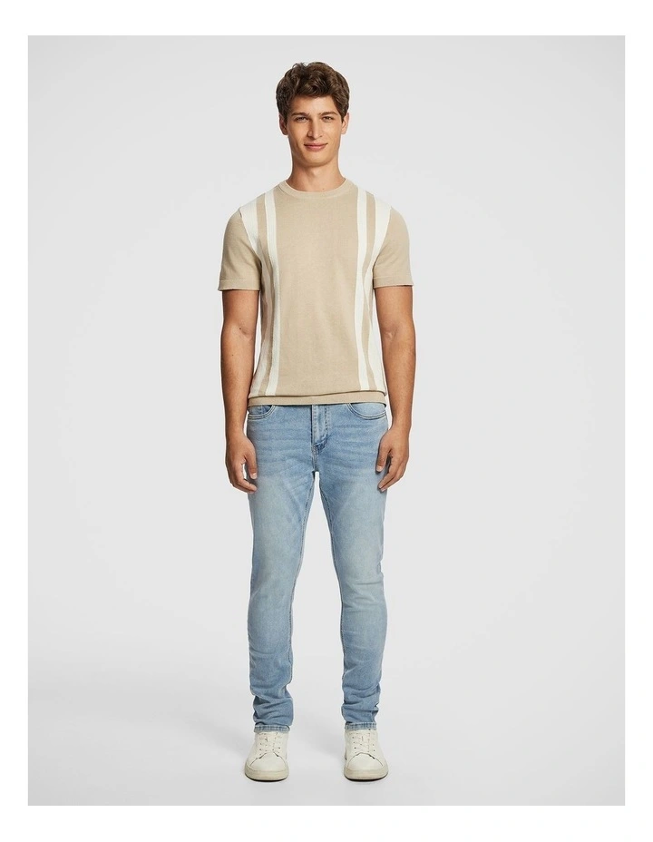 Teddy Stripe Knitted Tee in Natural image 5